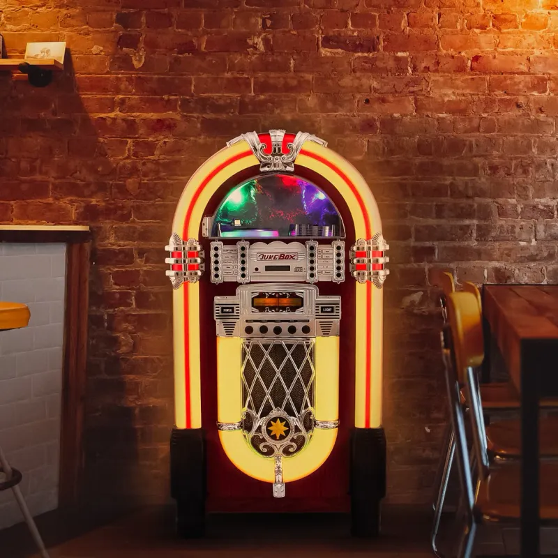 Retro Jukebox im 50er-Jahre-Stil | CD, Bluetooth, Radio, USB/AUX | LED-Lichteffekte, Fernbedienung