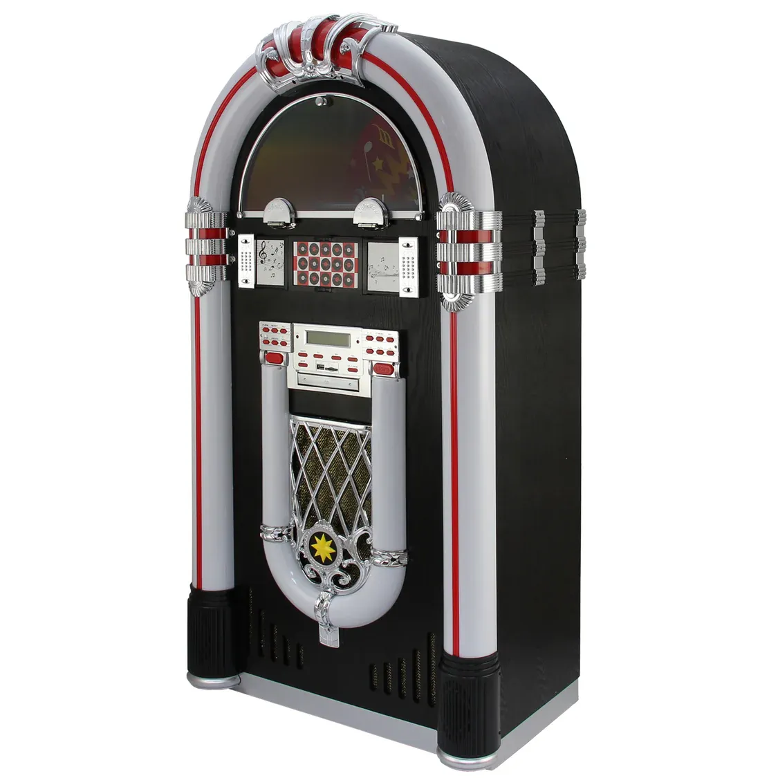 Retro Vinyl-Jukebox mit CD | Plattenspieler, Bluetooth, USB/AUX, LED | 2 x 40 W