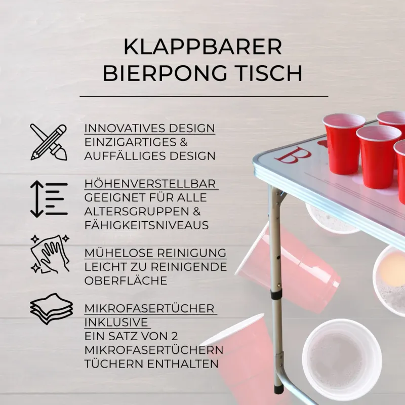 Faltbarer Bier-Pong Tisch 240 x 60 cm | Leicht, robust, indoor/outdoor