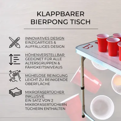 Faltbarer Bier-Pong Tisch 240 x 60 cm | Leicht, robust, indoor/outdoor