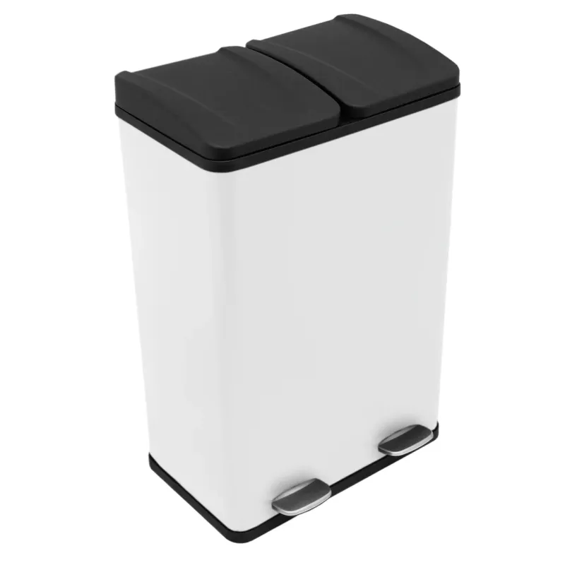 60 l Doppel-Abfalleimer Tretmülleimer Weiss | 2 x 30 l, Edelstahl, 2 Pedale