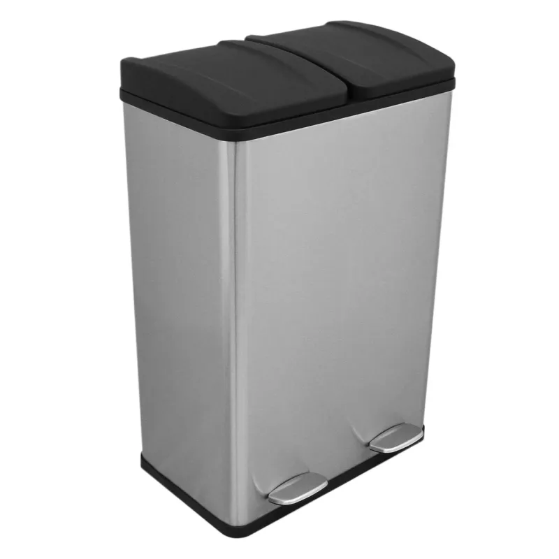 60 l Doppel-Abfalleimer Tretmülleimer Edelstahl | 2 x 30 l, 2 Pedale, rutschfest