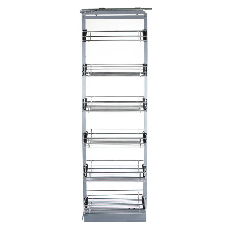 Ausziehbarer Vorratsschrank für die Küche, höhenverstellbar 170–195 cm | Edelstahl, 6 Körb