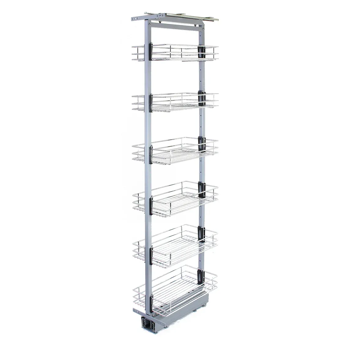 Ausziehbarer Vorratsschrank für die Küche, höhenverstellbar 190–220 cm | Edelstahl, 6 Körbe