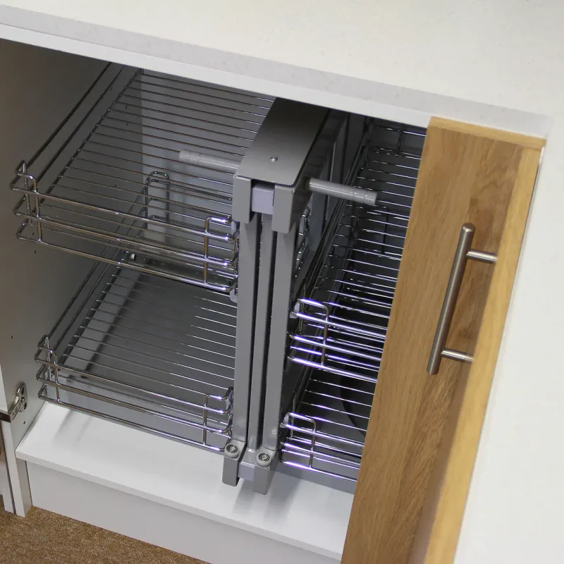 Magic Corner Eckschrank-Körbe 80–90 cm | Ausziehbar, Edelstahl, Selbsteinzug, 4 Körbe