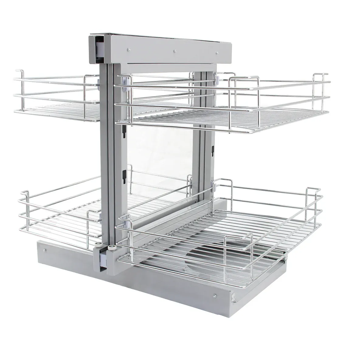 Eckschrank-Körbe aus Edelstahl rechts | 80–90 cm, Selbsteinzug, 4 Körbe, Schrankauszug