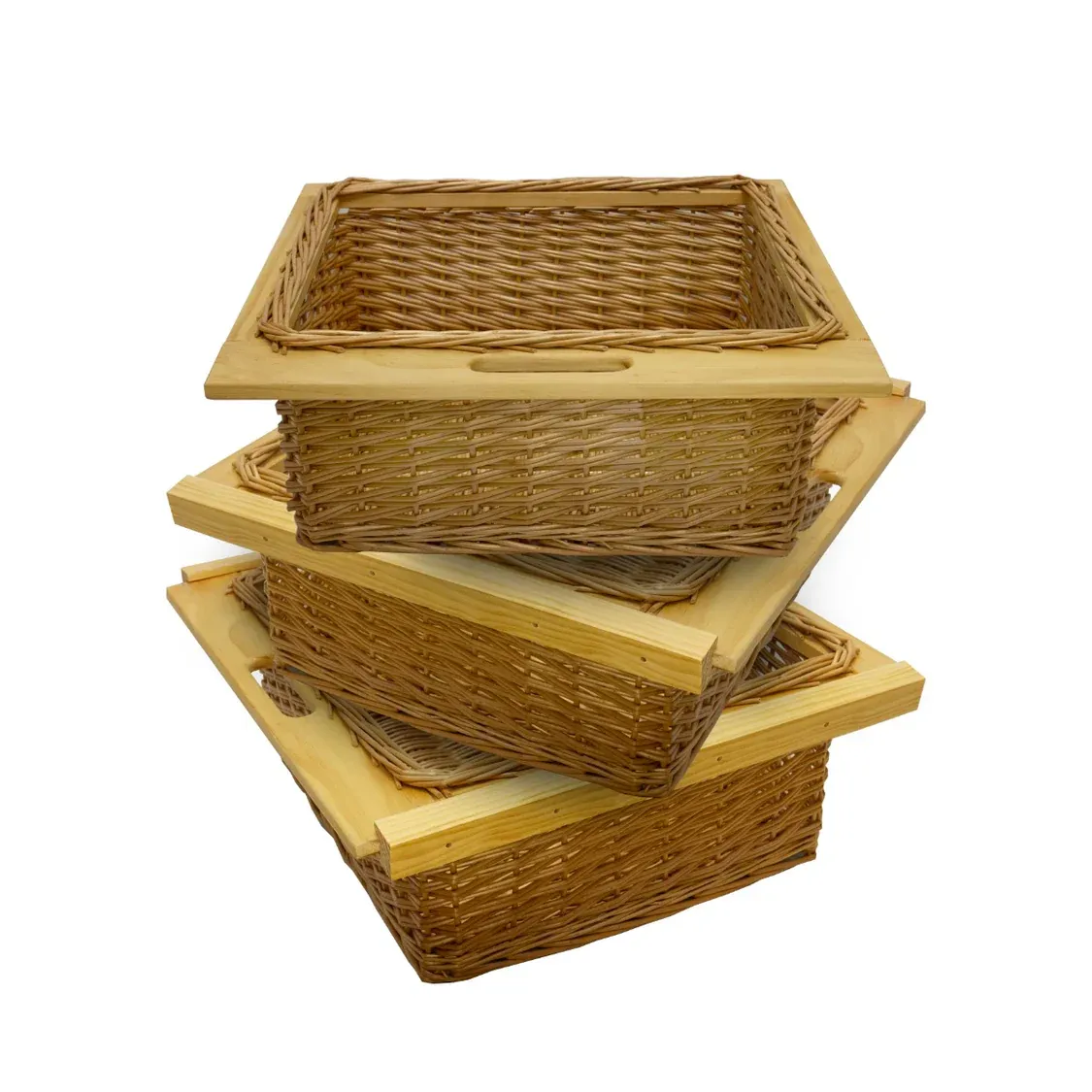 3er Set ausziehbare Weidenkörbe 600 mm | Rattan, Landhausstil, inkl. Befestigungssatz