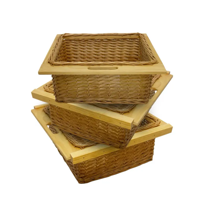 3er Set ausziehbare Weidenkörbe 600 mm | Rattan, Landhausstil, inkl. Befestigungssatz