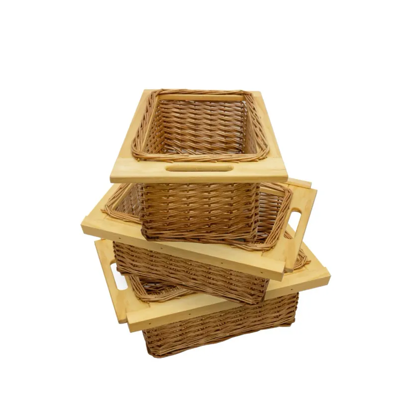 3er Set ausziehbare Weidenkörbe 400 mm | Rattan, Landhausstil, inkl. Befestigungssatz