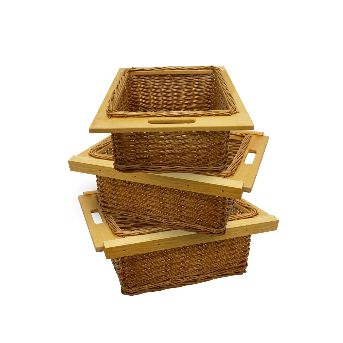 3er Set ausziehbare Weidenkörbe 500 mm | Rattan, Landhausstil, inkl. Befestigungssatz