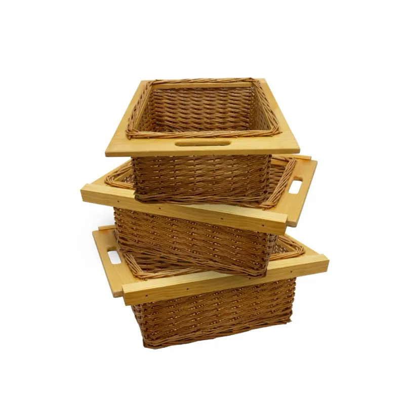 3er Set ausziehbare Weidenkörbe 500 mm | Rattan, Landhausstil, inkl. Befestigungssatz