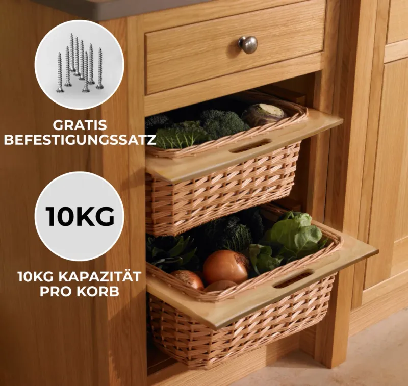 Ausziehbarer Weidenkorb 600 mm | Rattan, Landhausstil, inkl. Befestigungssatz