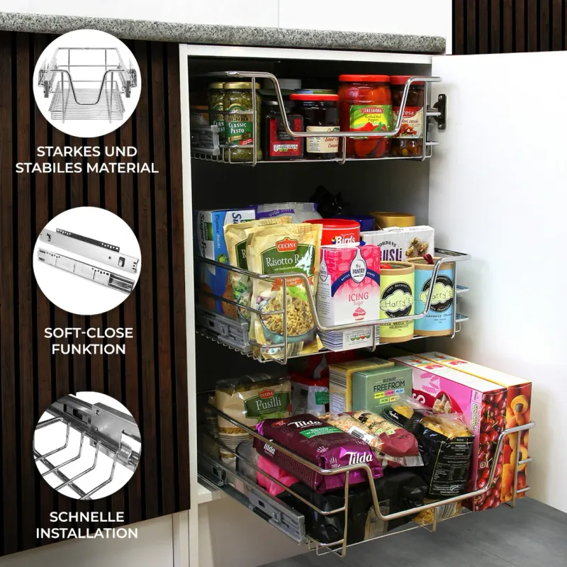 6er Set Teleskopschubladen 60 cm | Ausziehbare Küchenschubladen für 600 mm Schränke, Soft-Close
