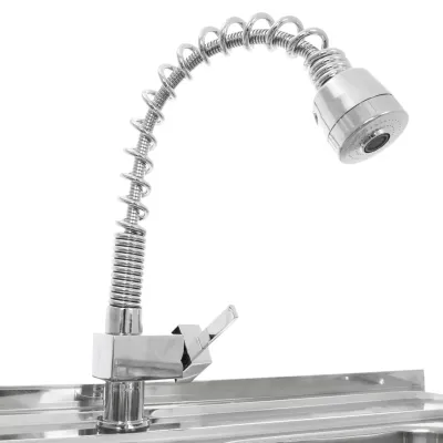 Gastro-Spültisch mit Doppelbecken & Abtropffläche links 120 cm | Edelstahl SS02, inkl. Gratis-Zubehör