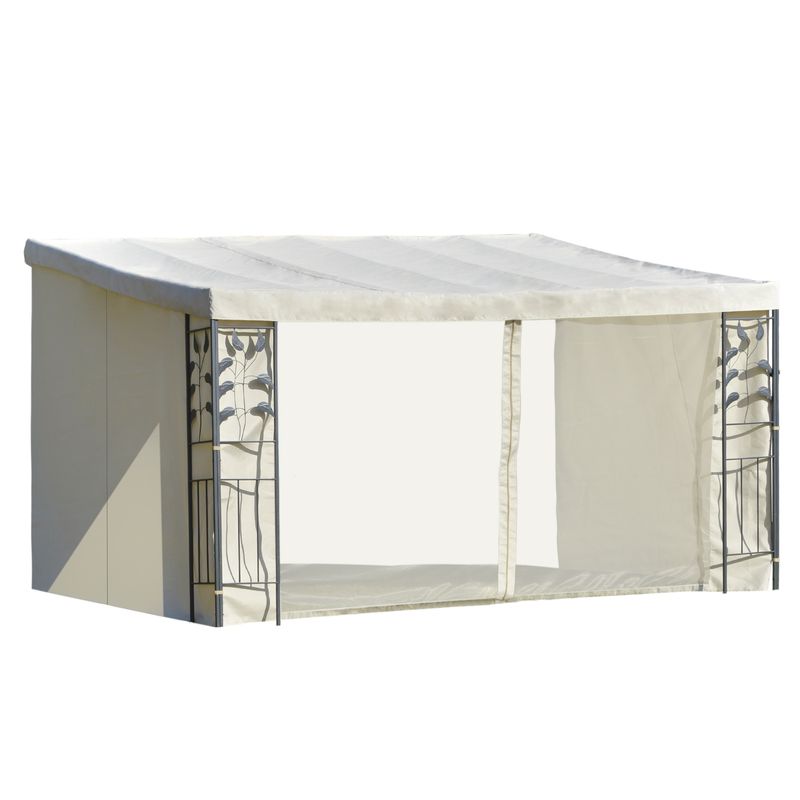 Anbau-Pergola, Pavillon 4 x 3 m mit Moskitonetzen | Grau/Creme