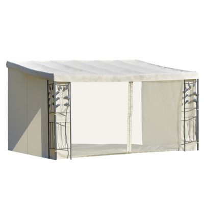 Anbau-Pergola, Pavillon 4 x 3 m mit Moskitonetzen | Grau/Creme