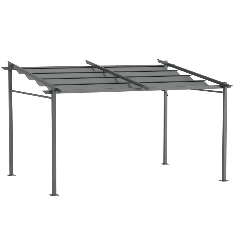 Pergola 3,97 x 2,95 m mit ausziehbarem Dach | Metallrahmen, dunkelgrau, inkl. Befestigung