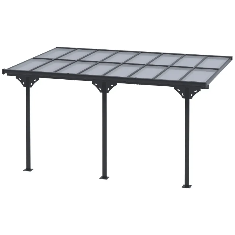 Anbau-Pergola 4,35 x 3,02 m | Höhenverstellbar 231–250 cm, Alu-Rahmen, PC-Dach, Grau