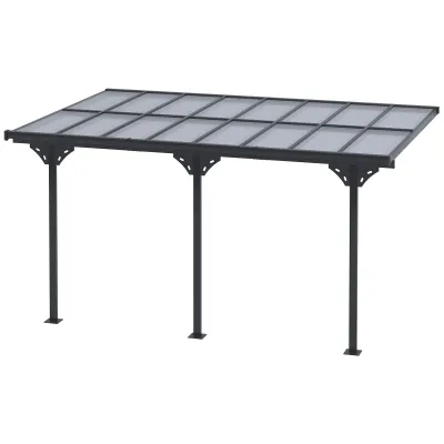 Anbau-Pergola 4,35 x 3,02 m | Höhenverstellbar 231–250 cm, Alu-Rahmen, PC-Dach, Grau