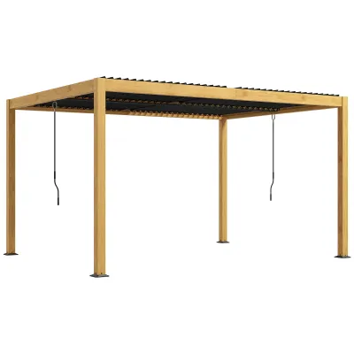 Bioklimatische Pergola 3 x 4 m mit verstellbaren Lamellen | Aluminium Schwarz/Holzoptik, Entwässerung