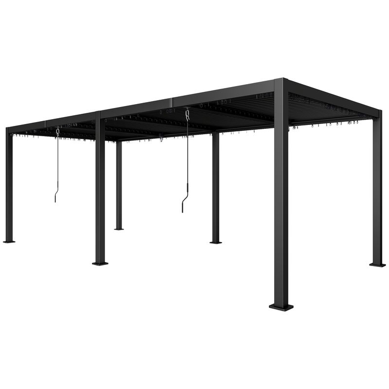 grosse Gartenpergola 3 x 6 m mit verstellbaren Lamellen | Aluminium/Stahl, Dunkelgrau, Entwässerungssystem