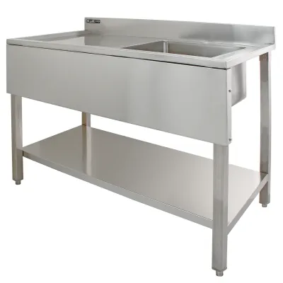 Edelstahl Gastrospüle mit Abtropffläche links & Geschirrbrause | 120 x 60 x 105 cm