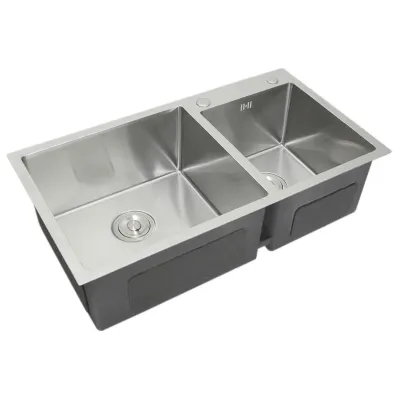 Estahl Doppelspüle | Einbauspüle mit Satin-Finish, 1 mm stark,. Stöpsel, Sieb &amp; Ablaufset