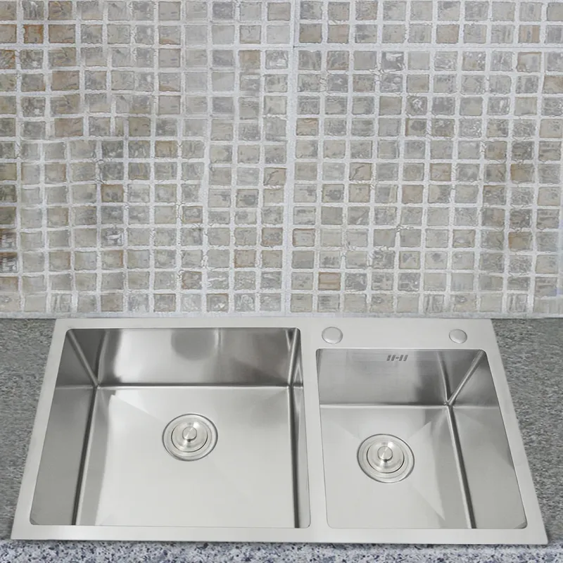 Estahl Doppelspüle | Einbauspüle mit Satin-Finish, 1 mm stark,. Stöpsel, Sieb & Ablaufset