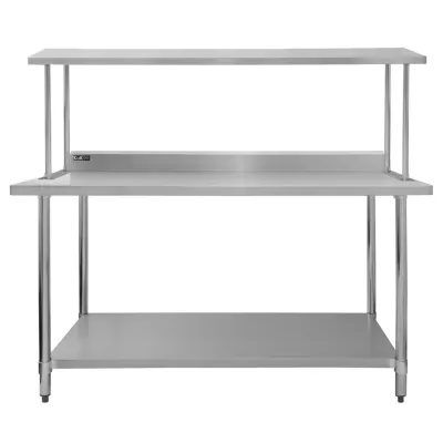 Gastronomie Arbeitstisch mit Wandregal aus Edelstahl 150 cm | 350 kg Gesamttraglast, höhenverstellbar