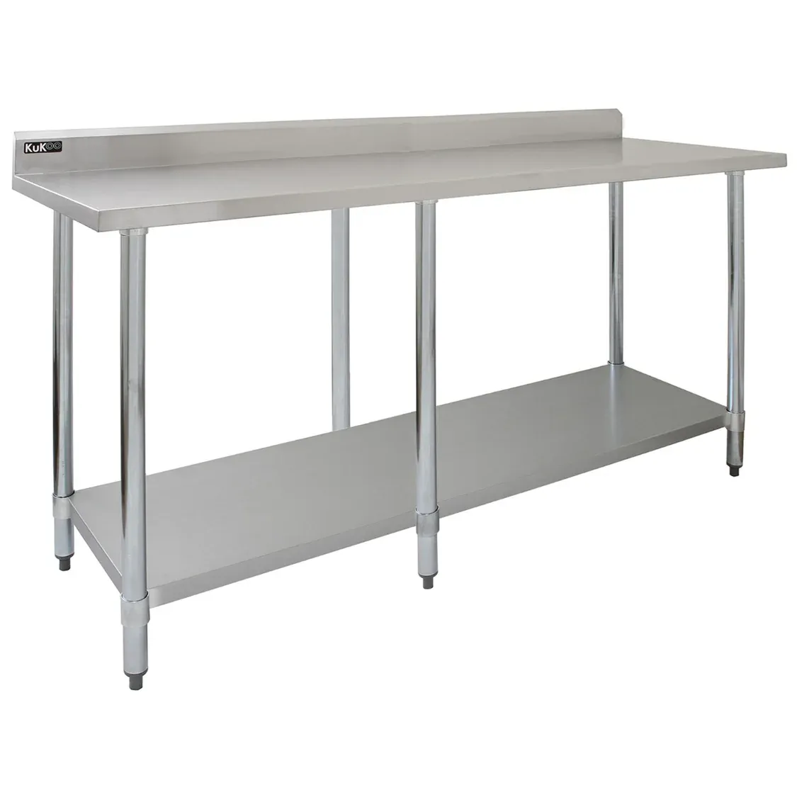 Gastronomie Arbeitstisch aus Edelstahl 210 cm | 250 kg Traglast, Rückwand, verstellbare Ablage/Füsse