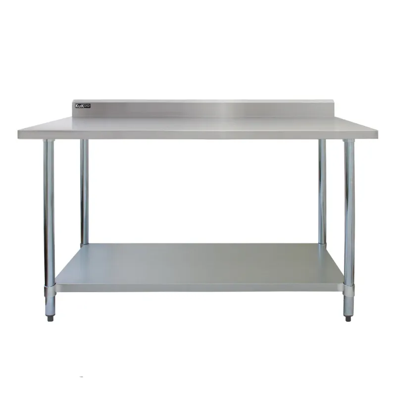 Gastronomie Arbeitstisch aus Edelstahl 120 cm | 250 kg Traglast, Rückwand, verstellbare Ablage/Füsse