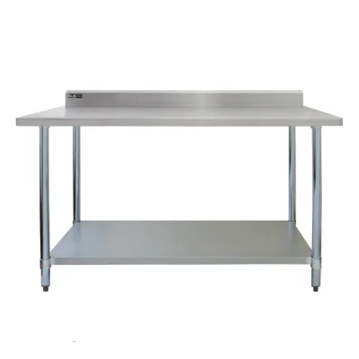 Gastronomie Arbeitstisch aus Edelstahl 120 cm | 250 kg Traglast, Rückwand, verstellbare Ablage/Füsse