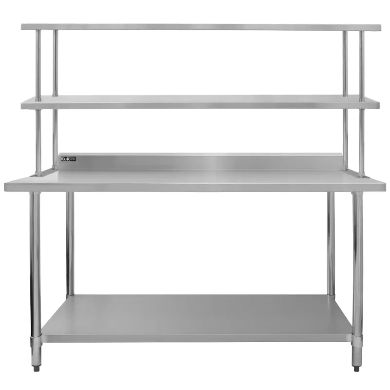 Gastronomie Arbeitstisch mit Doppelregal aus Edelstahl 180 cm | 450 kg Gesamttraglast, höhenverstellbar