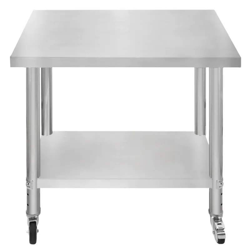 Edelstahl Arbeitstisch 76 x 90 x 86 cm | 160 kg Traglast, Unterregal, Rollen &amp; Nivellierfüsse