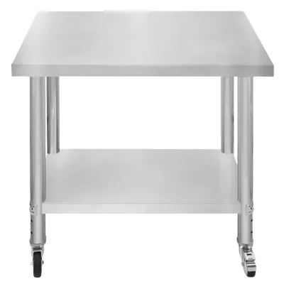 Edelstahl Arbeitstisch 76 x 90 x 86 cm | 160 kg Traglast, Unterregal, Rollen &amp; Nivellierfüsse