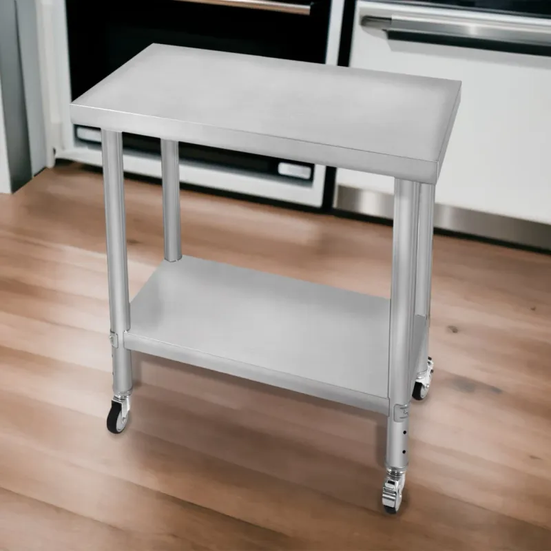 Edelstahl Arbeitstisch 76 x 45 x 86 cm | 160 kg Traglast, Unterregal, Rollen &amp; Nivellierfüsse