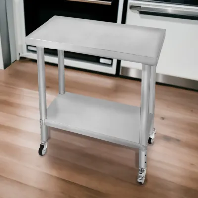 Edelstahl Arbeitstisch 76 x 45 x 86 cm | 160 kg Traglast, Unterregal, Rollen & Nivellierfüsse