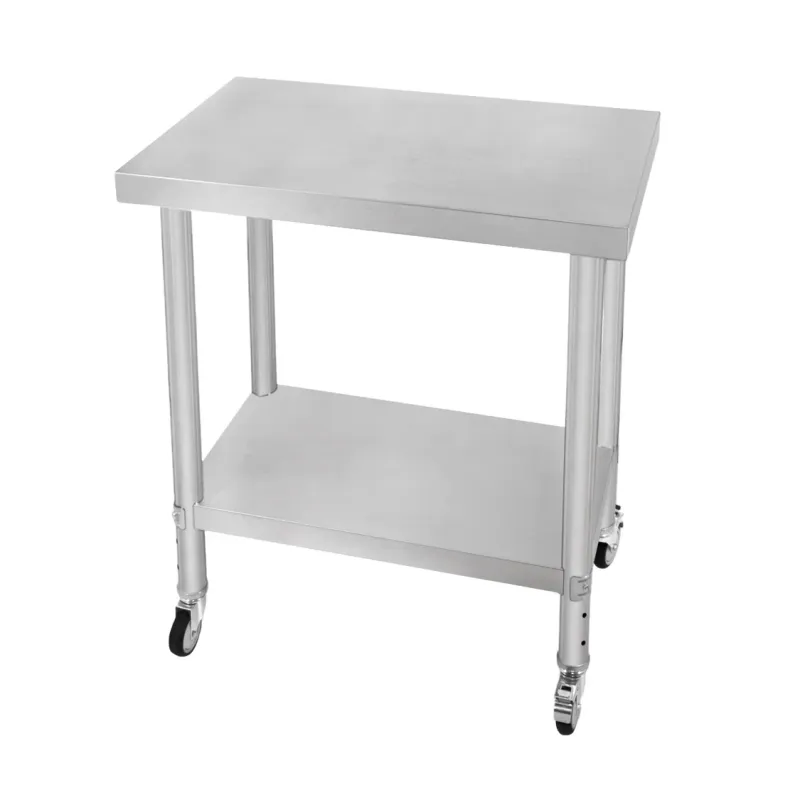 Edelstahl Arbeitstisch 76 x 45 x 86 cm | 160 kg Traglast, Unterregal, Rollen &amp; Nivellierfüsse