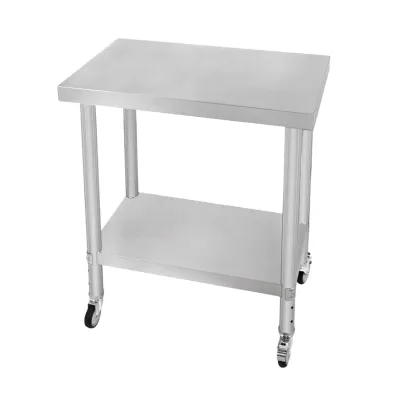 Edelstahl Arbeitstisch 76 x 45 x 86 cm | 160 kg Traglast, Unterregal, Rollen &amp; Nivellierfüsse