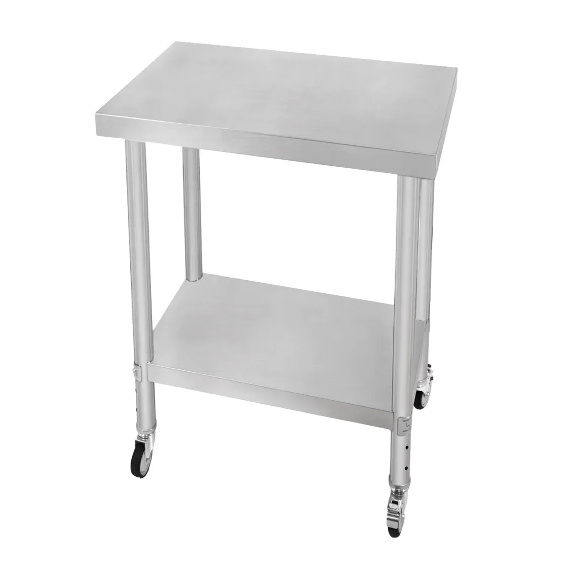 Edelstahl Arbeitstisch 60 x 45 x 86 cm | 160 kg Traglast, Unterregal, Rollen &amp; Nivellierfüsse