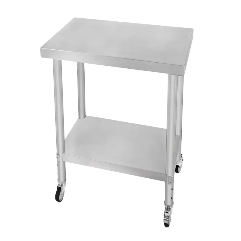 Edelstahl Arbeitstisch 60 x 45 x 86 cm | 160 kg Traglast, Unterregal, Rollen &amp; Nivellierfüsse