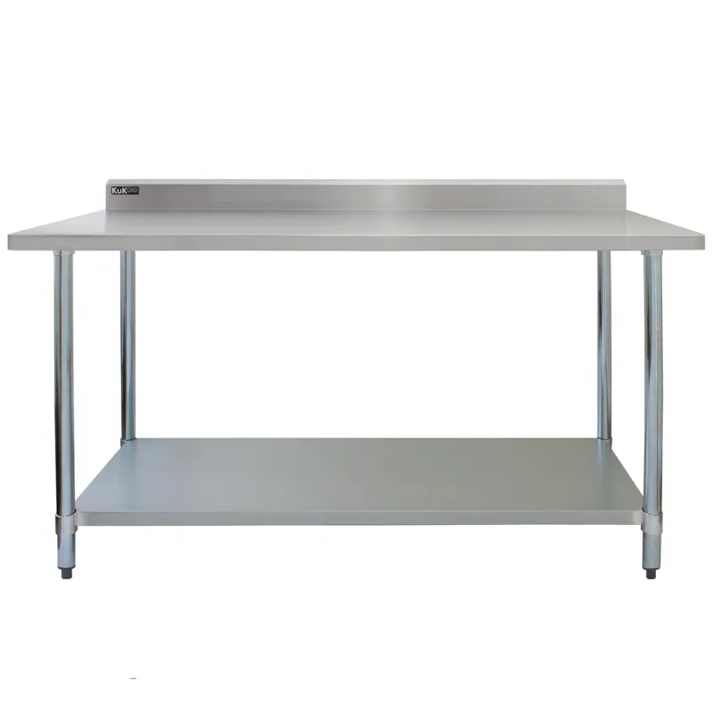 Gastrotisch Edelstahl 150 x 60 x 90 cm | 250 kg Traglast, Aufkantung, verstellbare Ablage/Füsse