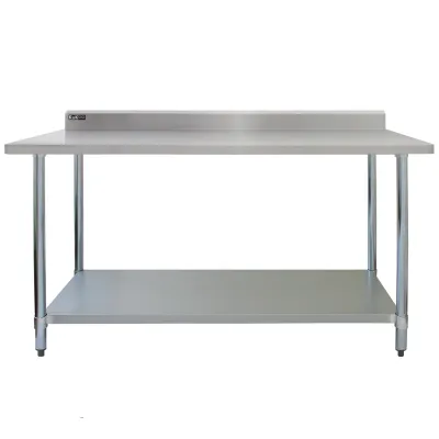 Gastrotisch Edelstahl 150 x 60 x 90 cm | 250 kg Traglast, Aufkantung, verstellbare Ablage/Füsse