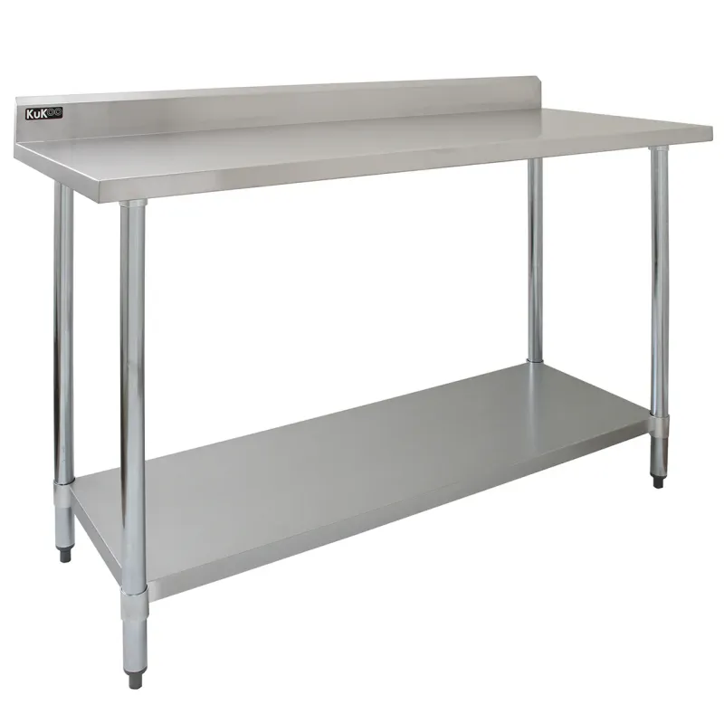 Gastrotisch Edelstahl 150 x 60 x 90 cm | 250 kg Traglast, Aufkantung, verstellbare Ablage/Füsse