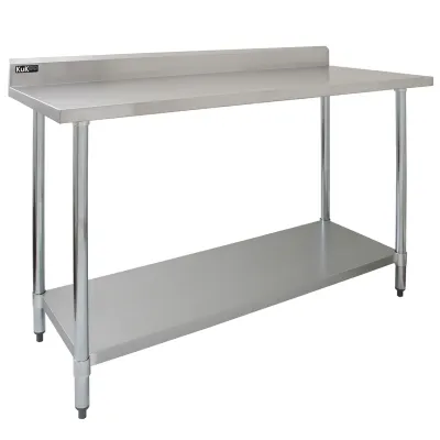 Gastrotisch Edelstahl 150 x 60 x 90 cm | 250 kg Traglast, Aufkantung, verstellbare Ablage/Füsse
