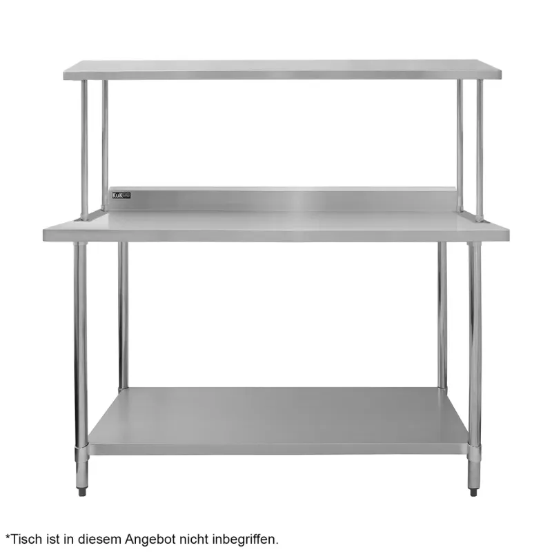 Gastrotisch Edelstahl 150 x 60 x 90 cm | 250 kg Traglast, Aufkantung, verstellbare Ablage/Füsse