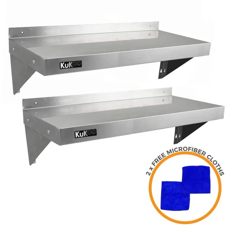 2er Set Gastro Wandregal 1000 x 300 mm | Edelstahl, inkl. Halterungen &amp; Befestigung, leicht zu reinigen