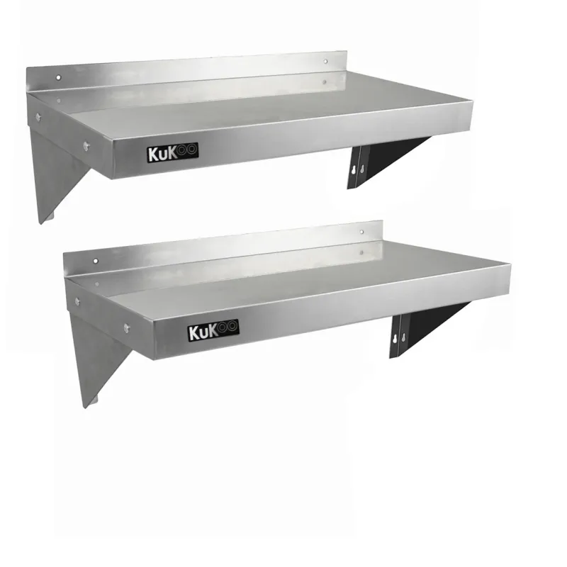 2er Set Gastro Wandregal 900 x 300 mm | Edelstahl, inkl. Halterungen &amp; Befestigung