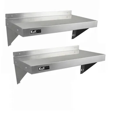2er Set Gastro Wandregal 900 x 300 mm | Edelstahl, inkl. Halterungen & Befestigung