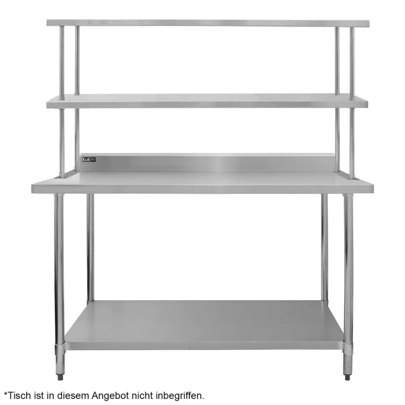 Gastro Edelstahl Doppel‑Regal 150 cm | 304 Edelstahl, 2 Ebenen, 100 kg je Regal, inkl. Befestigungsset